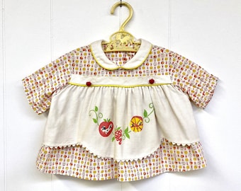 Vintage 1950s Little Girl's Smock Top or Dress with Apron, Calico Fruit and Floral Print, 24" Bust, VFG