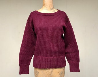 Vintage 1940s Maroon Wool Sweater, 40s Chunky Knit Pullover, School Teachers Supply Corp New York, Medium