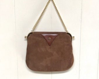 Vintage 1960s Stylecraft Miami Purse, 60s Mod Brown Suede w/Gold Chain Handle, Mid-Century Handbag, VFG