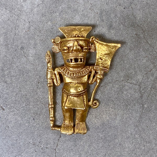 Vintage Tribal Warrior Metal Brooch, Aztec Maya Inca, Metropolitan Museum of Art ©1994, VFG