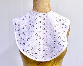 Vintage White Cotton Eyelet Lace Bib, Giant Detachable Statement Collar, Dressmaking Supplies, VFG