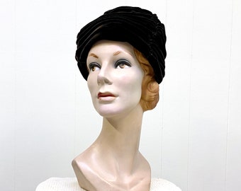 Vintage 1960s Brown Velvet Turban, Old Hollywood Glamour, Mid-Century Accessory, VFG