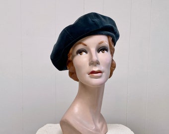 Vintage 1970s Teal Velvet Beret, Blue-Green Tam by Jaeger London, VFG