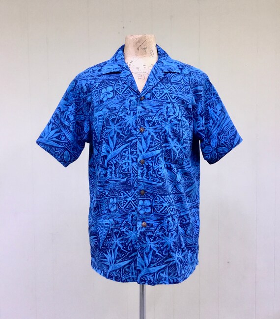 Vintage 1960s Hawaiian Shirt Blue Cotton Talima of Hawaii | Etsy