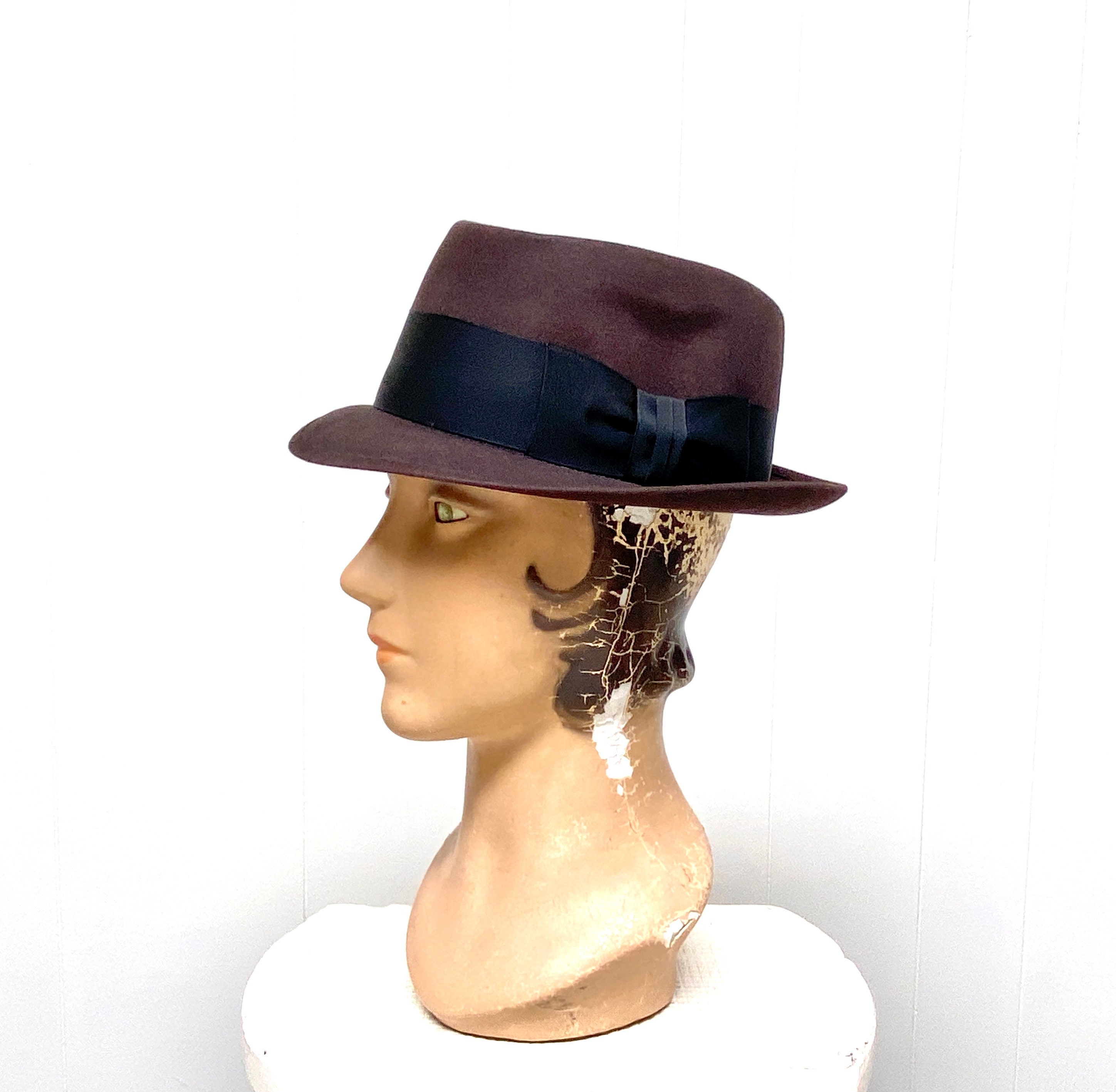 Vintage 1950s Stetson Brown Wool Felt Stingy Brim Fedora Vintage 1950s Stetson Brown Wool Felt Stingy Brim Fedora