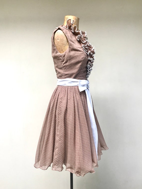 Vintage 1970s Brown Polkadot Dress, 70s Sleeveles… - image 4