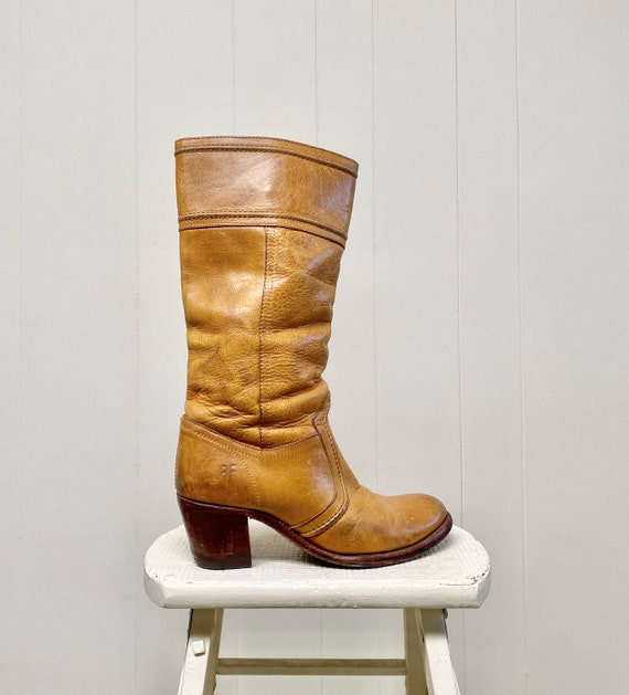 Vintage Golden Brown Leather Jane Frye Boots, 14" 