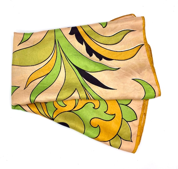 Vintage 1960s Stylized Floral Scarf, Mid-Century … - image 1