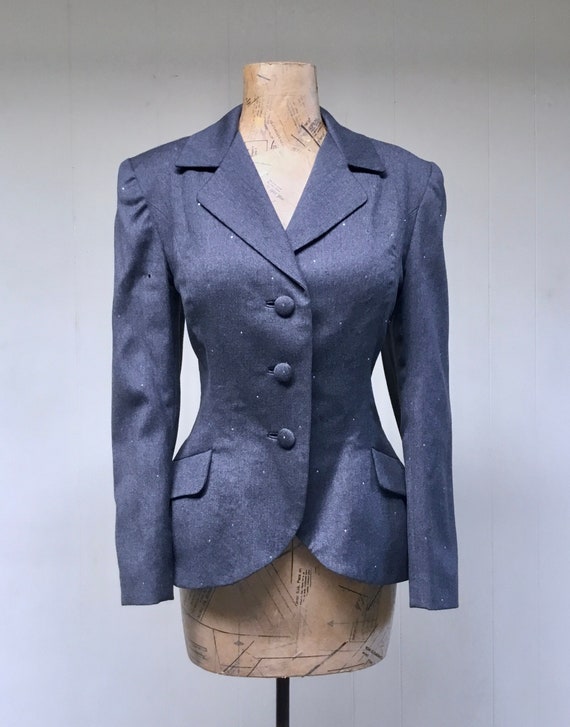 Vintage 1980s Travilla Charcoal Gray Wool Hourgla… - image 1