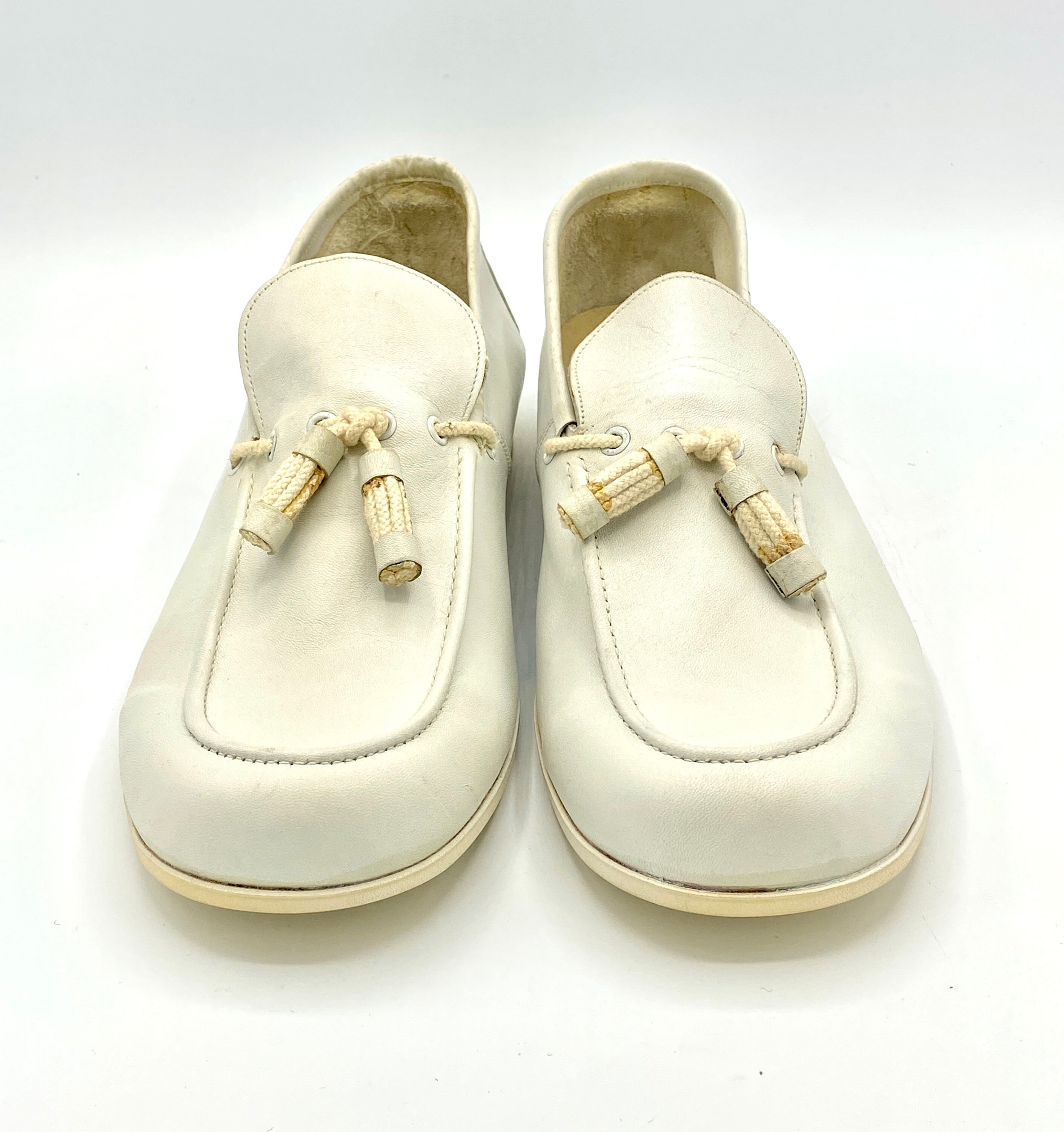 Vintage 1970s Pierre Cardin Ivory Leather Loafers, 70s 