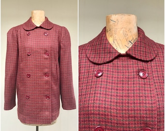 Vintage 1980s Albert Nipon Plaid Wool Coat, 80s Double-Breasted Jacket w/Princess Seams, Preppy Fall Colors, Medium 36" Bust, VFG