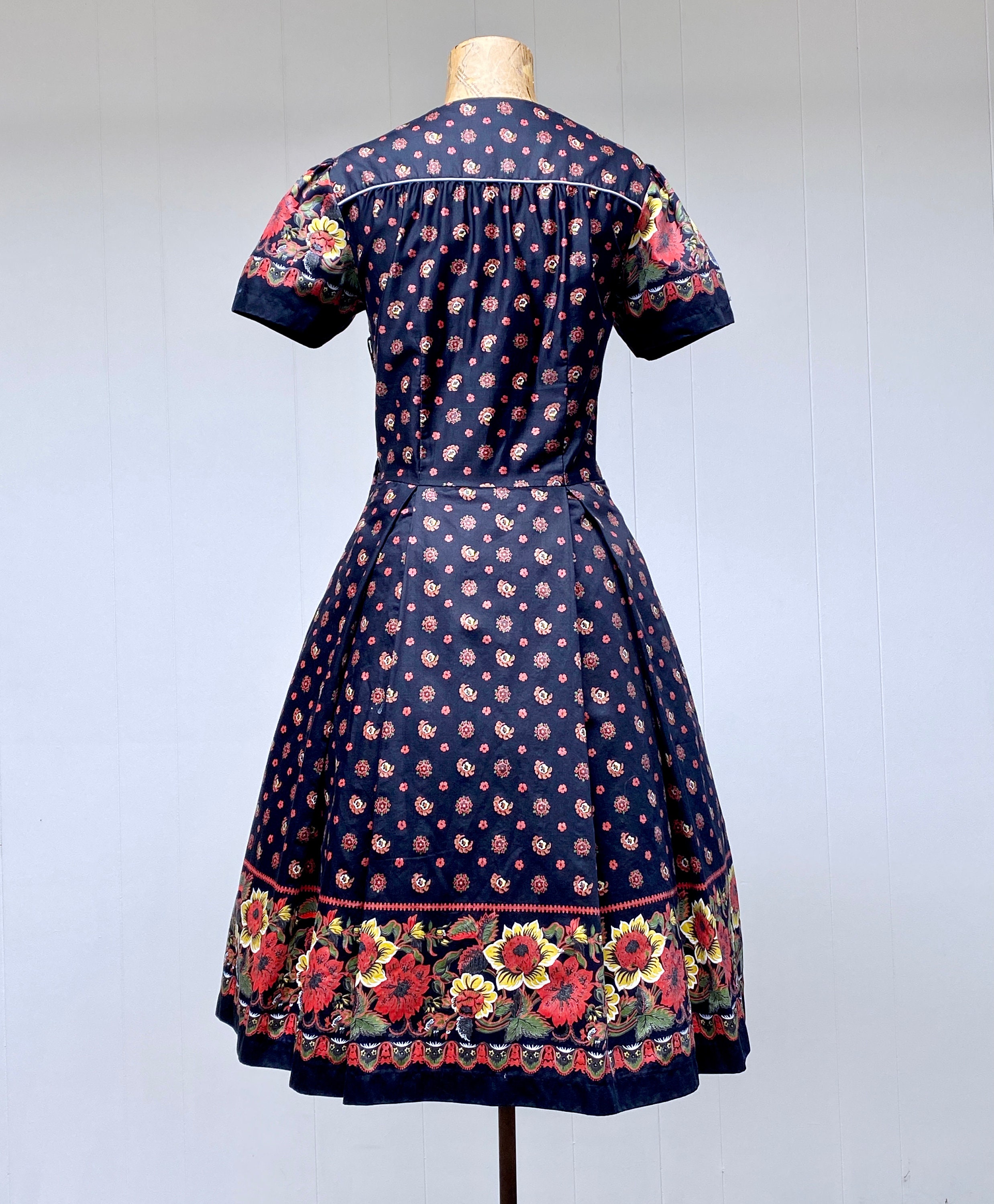 Vintage 1950s/1960s Cotton Floral Shirtwaist Dress, Mid
