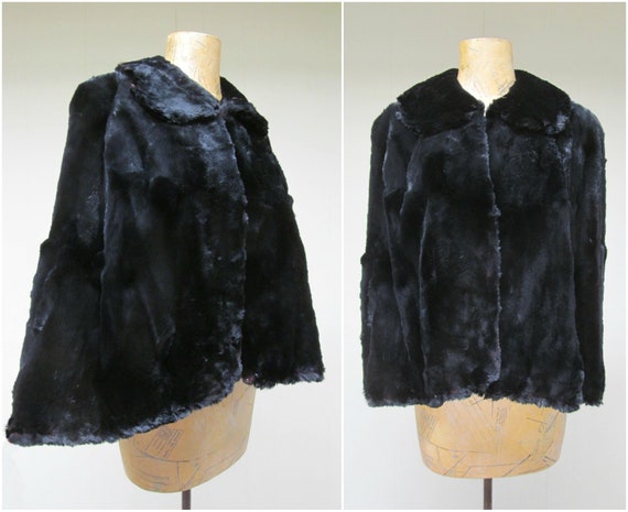 Vintage 1940s Beaver Fur Cape, 30s-40s Black Brown