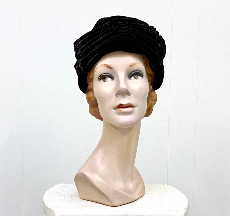 Vintage 1960s Brown Velvet Turban, Old Hollywood Glamour, Mid-Century Accessory, VFG image 3