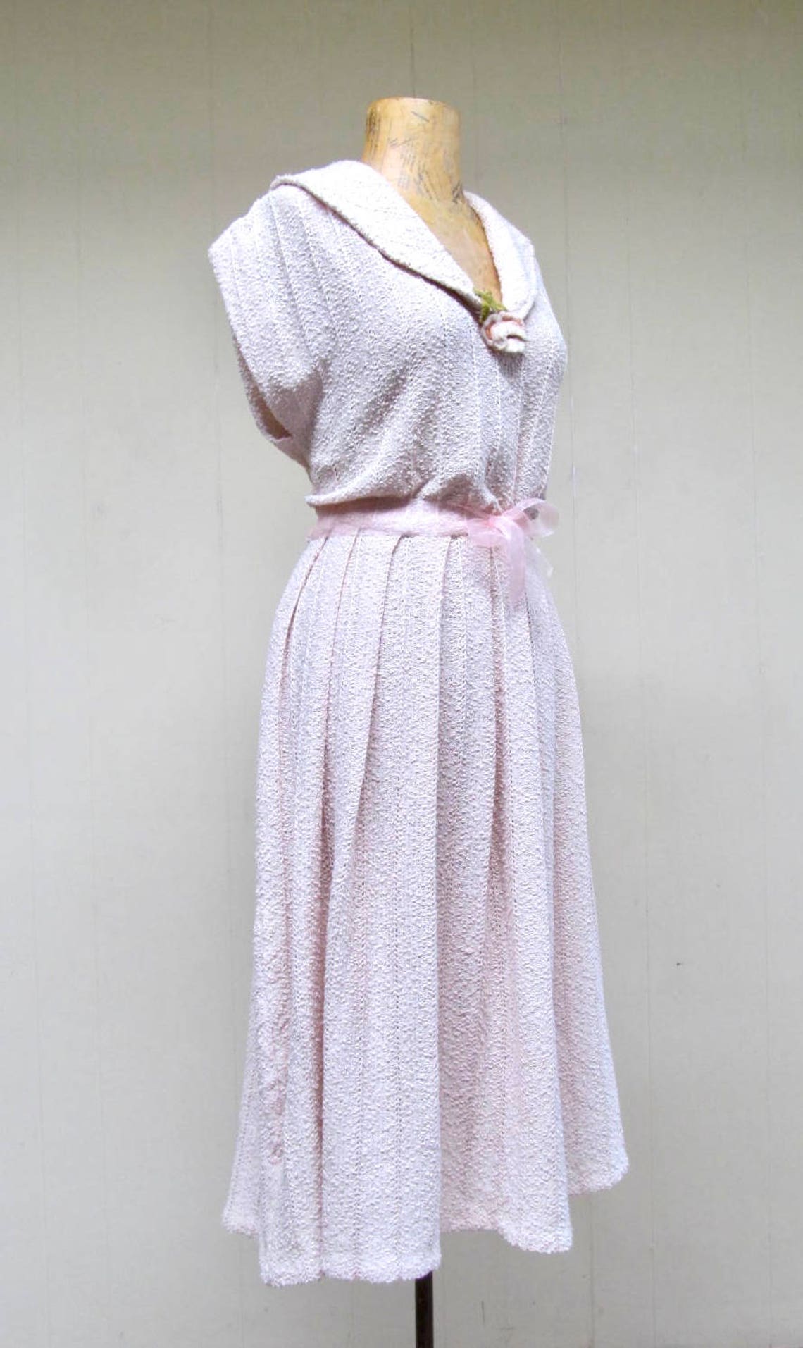 Vintage 1950s Knit Dress 50s Shell Pink Acrylic Boucle - Etsy