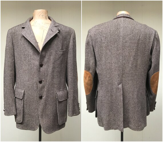 Vintage 1980s Brown Wool Herringbone 