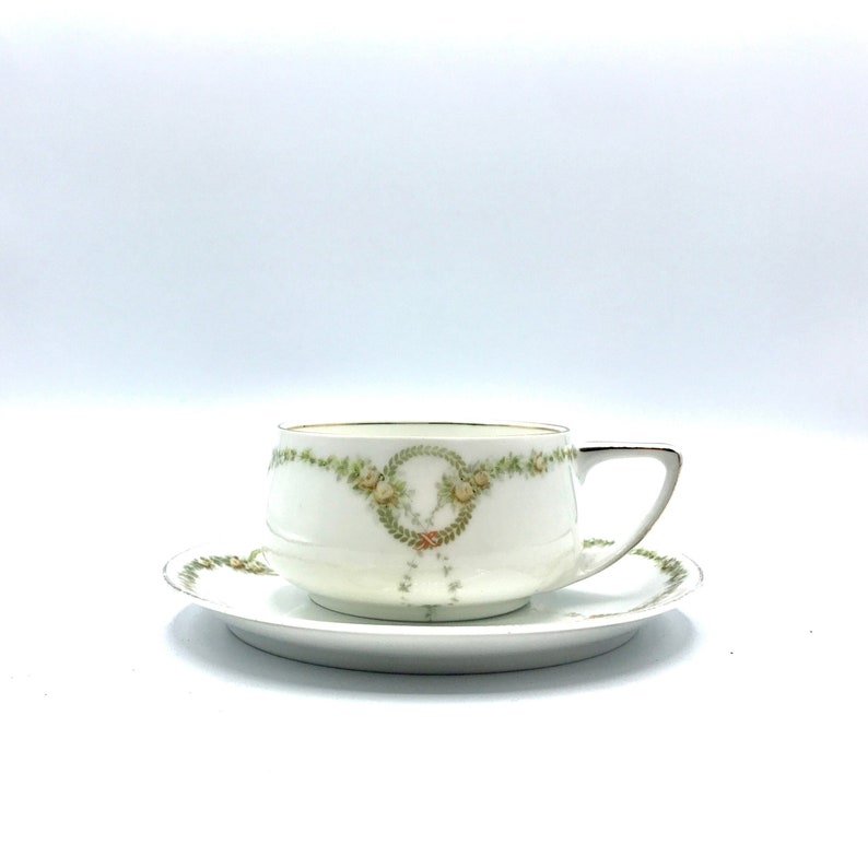 Vintage 1930s Rosenthal Donatello Tea Cup and Saucer Set, Briar Rose Pattern, Art Deco Era, Selb Bavaria Collectible Fine Bone China image 1