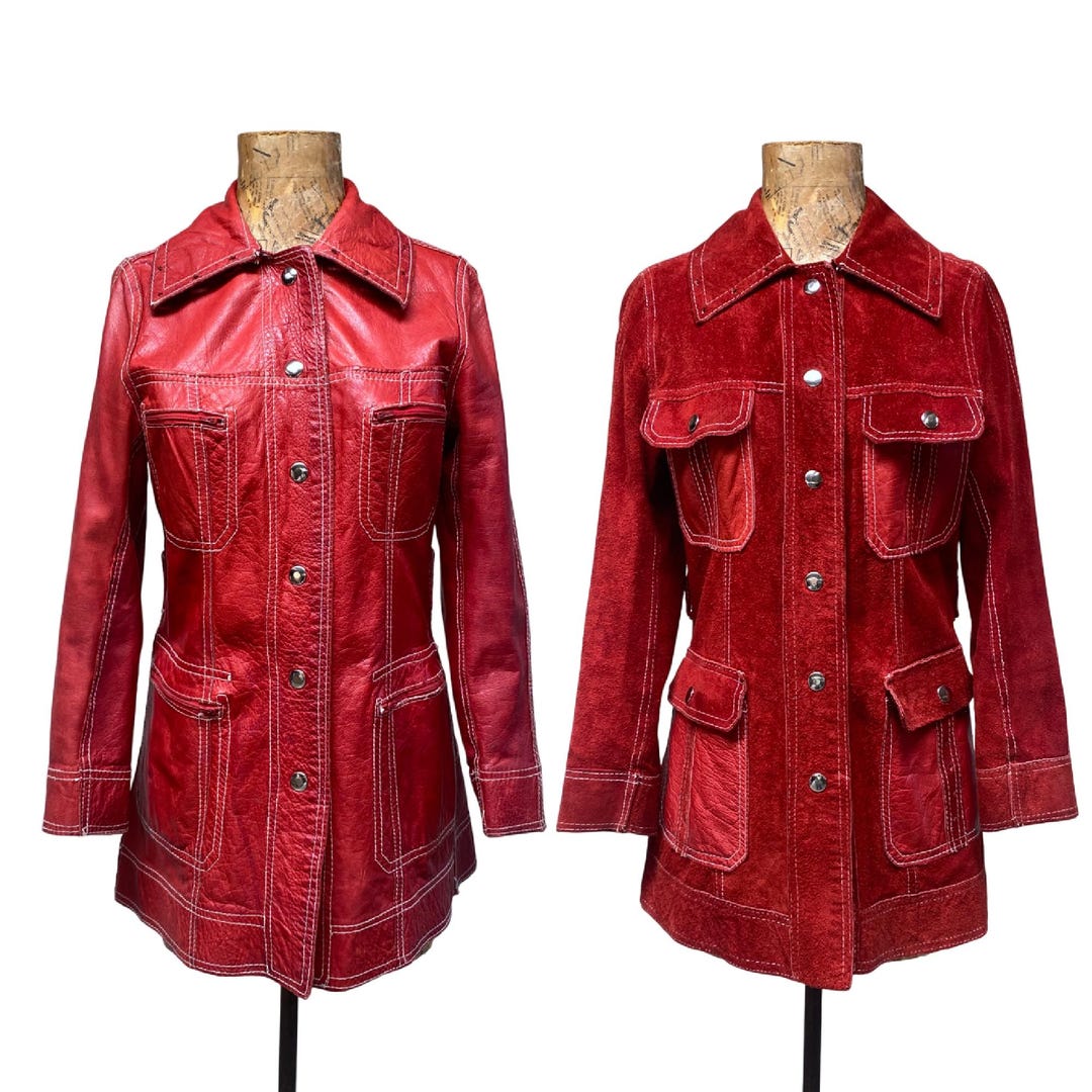 Vintage 1960s 1970s Reversible Red Leather/suede Coat, Mid-century