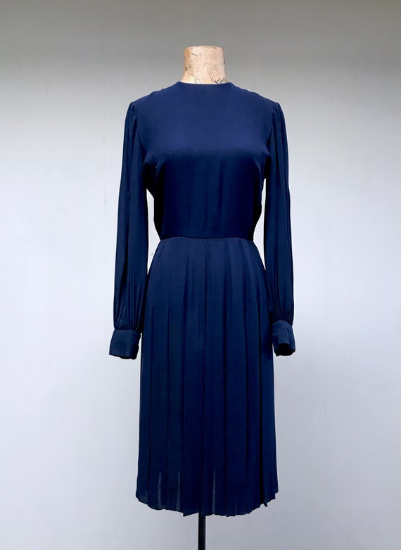 Vintage 1960s Bill Blass Navy Silk Chiffon Dress,… - image 3