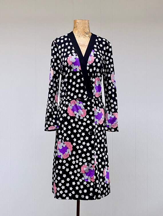 Vintage 1970s Hanae Mori Jersey Wrap Dress, Black… - image 5