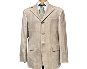 Vintage Oscar de la Renta 3 Button Sport Coat, Beige Silk-Wool Blend Glen Plaid Blazer, Luxe NWOT Designer Jacket 38S, VFG