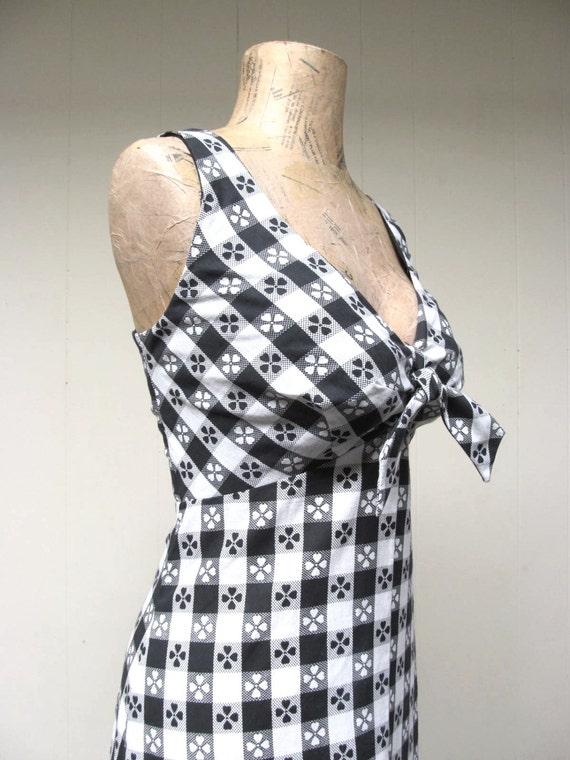 Vintage 1970s Gingham Maxi Dress, 70s Black/White… - image 4