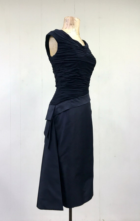 Vintage 1960s Black Silk Party Dress, 60s Ruched … - image 3