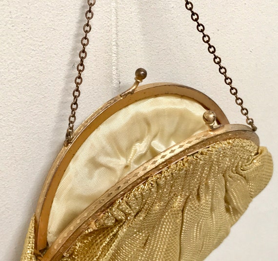 Vintage 1930s Gold Lamé Evening Bag, Art Deco Fla… - image 5