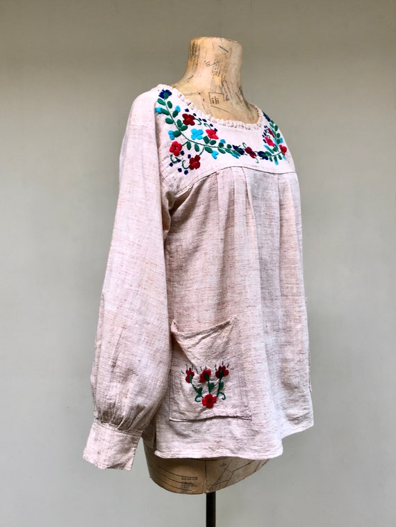 Vintage 1960s Mexican Peasant Top, Floral Embroid… - image 3