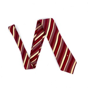 Vintage 1970s Pierre Cardin Silk Necktie, 70s Men's Designer Rep Tie, Luxe Cranberry Ivory Striped Tie, Made in France, Gift for Him, VFG