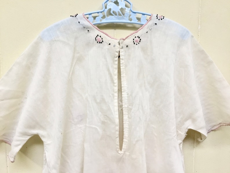 Antique 1910s Edwardian Hand-Embroidered White Batiste Girl's Dress, WW1 Era Cotton Summer Chemise, Teens Era Slip or Underdress, VFG image 5