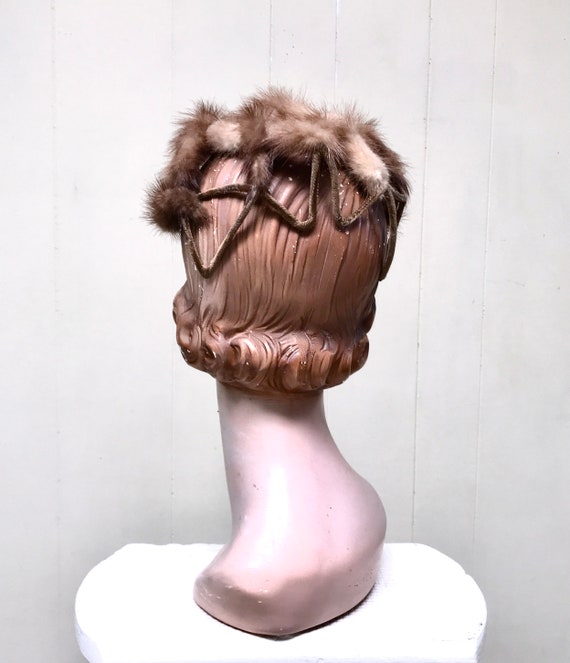 Vintage 1950s 1960s Mink Cocktail Hat, Genuine Fu… - image 5