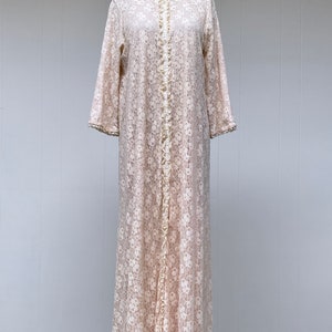 Vintage 1960s Floral Lace Robe, 60s Blush Nylon Dressing Gown, Miss Elaine Maxi, Medium to Large 38 Bust, VFG image 4