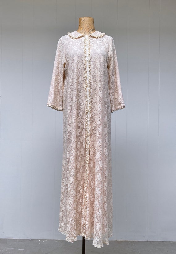 Vintage 1960s Floral Lace Robe, 60s Blush Nylon D… - image 4