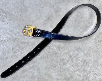 Vintage 1970s/1980s GUCCI Black Patent Leather Belt With