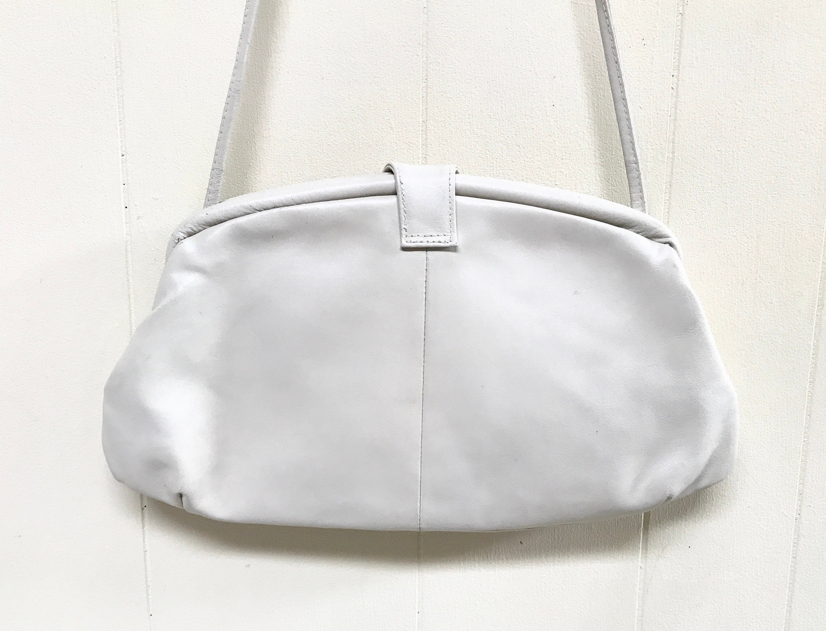 Vintage 1980s Leather Appliqué Crossbody Purse, 80s Bone Vintage 1980s Leather Appliqué Crossbody Purse, 80s Bone