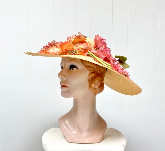 Vintage 1950s Wide Brim Picture Hat, Finely Woven… - image 6