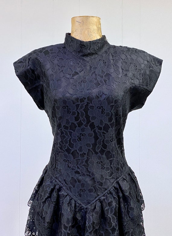 1980s Vintage Black Lace Party Dress, 80s Goth Dr… - image 5