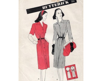 Vintage 1940s Butterick Sewing Pattern 2939, Women's and Misses' One-Piece Tailored Frock, Size 18 Bust 36