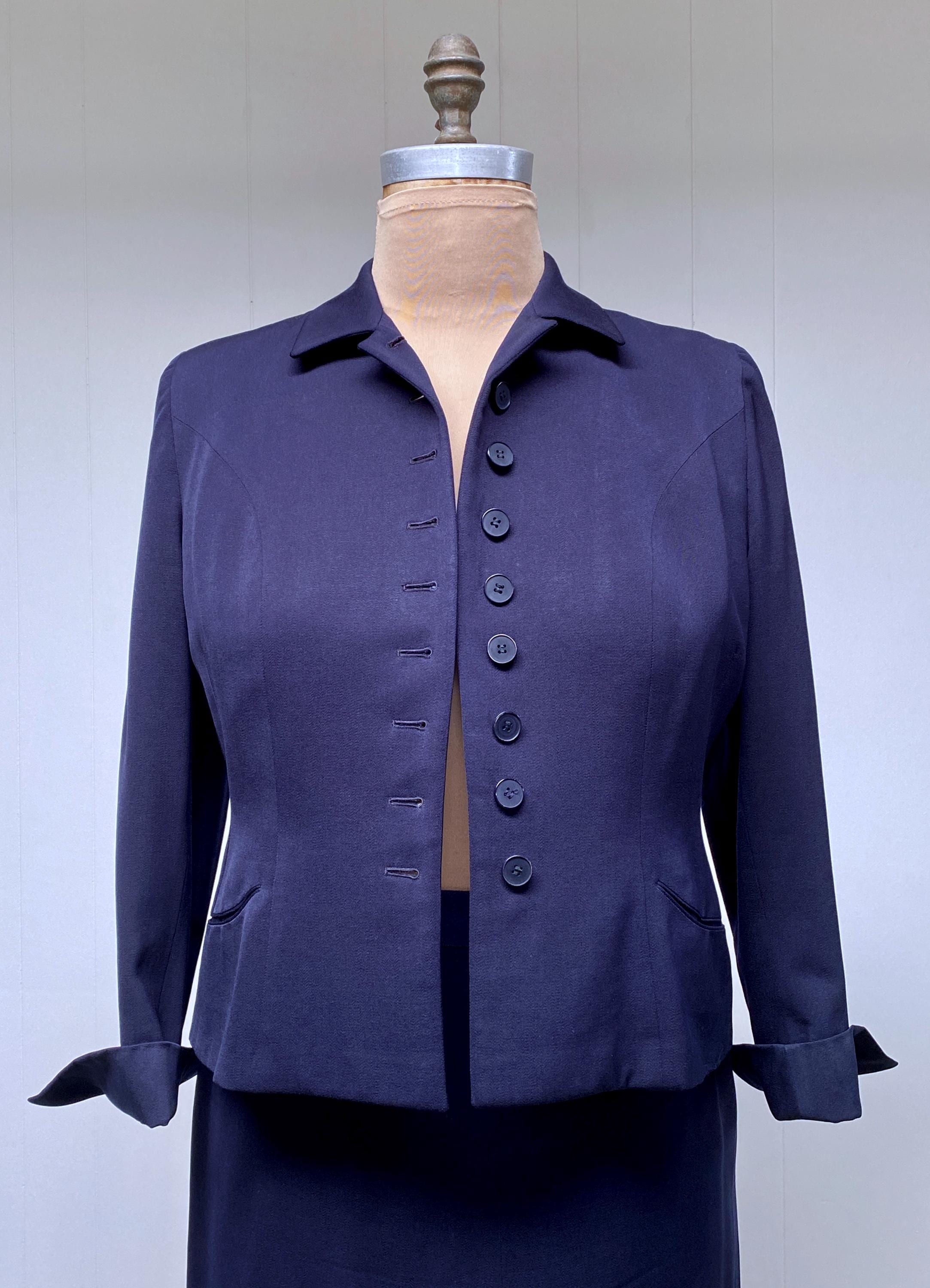 Vintage 1950s Navy Wool Gabardine Suit, 50s Handmacher Princess