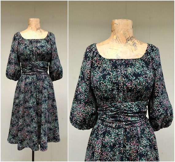 Vintage 1970s Peasant Dress 70s Black Floral Print Dress | Etsy