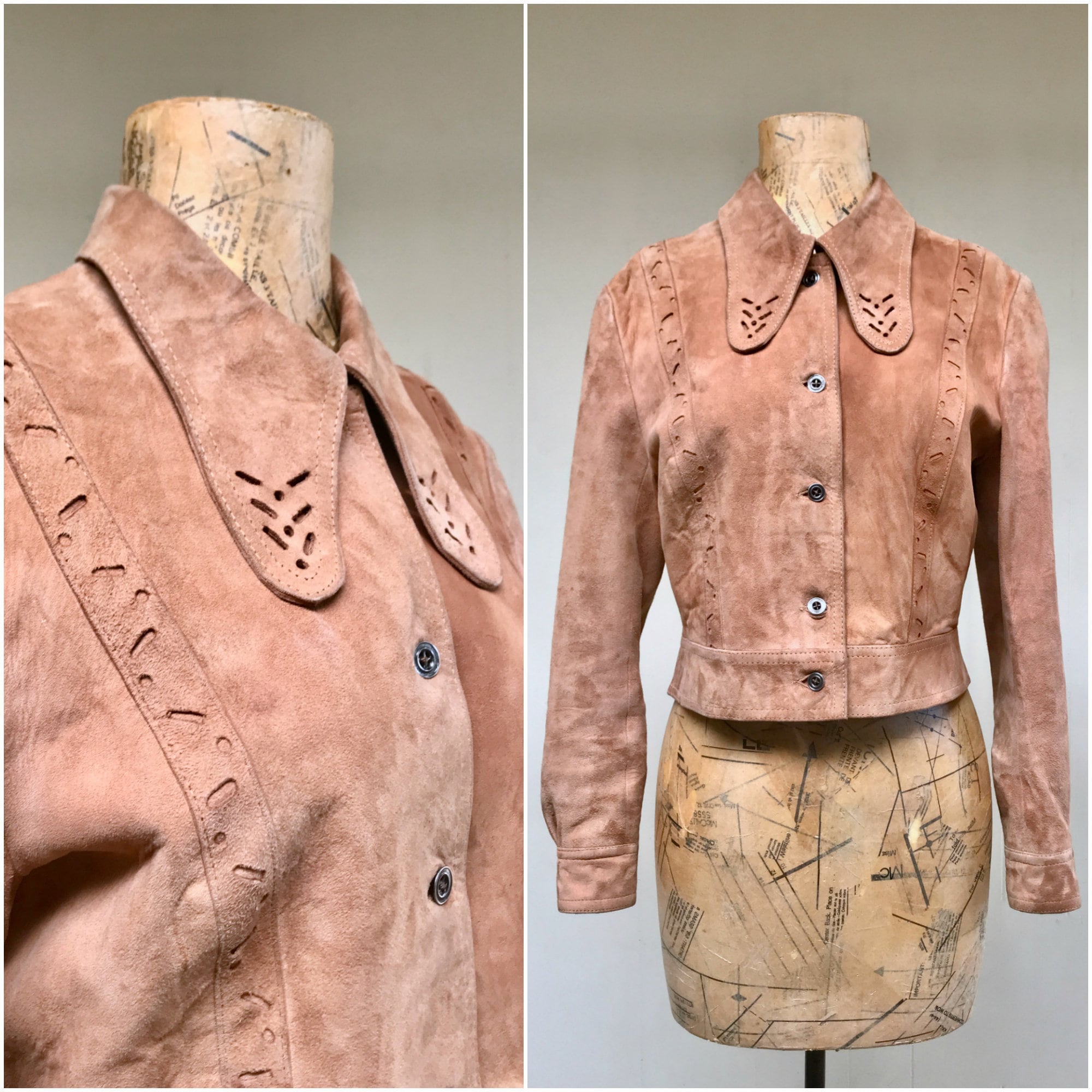 【THEAIRTOWN】vintage suede crop coat★ 60s 70s Suede Crop Jacket | Size S | Sheep Skin Collar