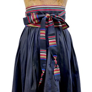 Vintage 1950s Black Striped Sash Belt, Mid-century Rayon  display picture 1