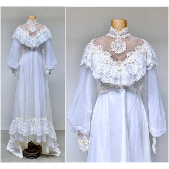 Vintage 1970s Marabou Chiffon Wedding Dress