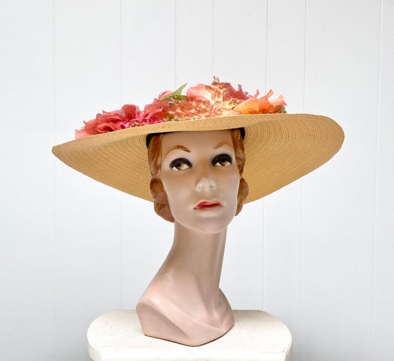 Vintage 1950s Wide Brim Picture Hat, Finely Woven… - image 3