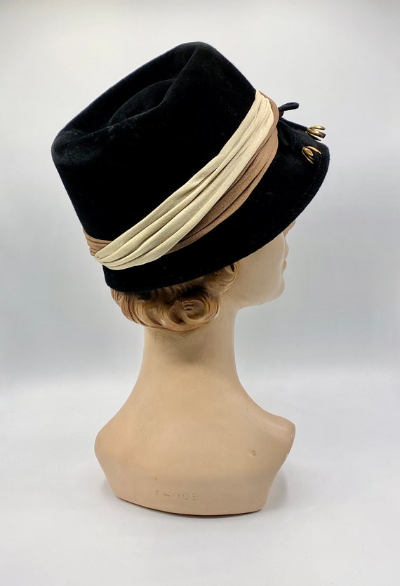 Vintage 1960s Black Velour Bucket Hat, Mid-Centur… - image 3