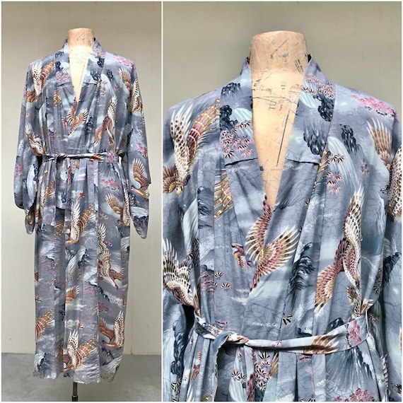Vintage Japanese Yukata Cotton Men's Robe, MidCentur… Gem