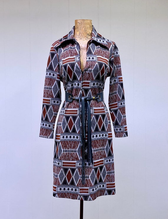 Vintage 1960s-1970s Tribal Pattern Shirt Dress, M… - image 5