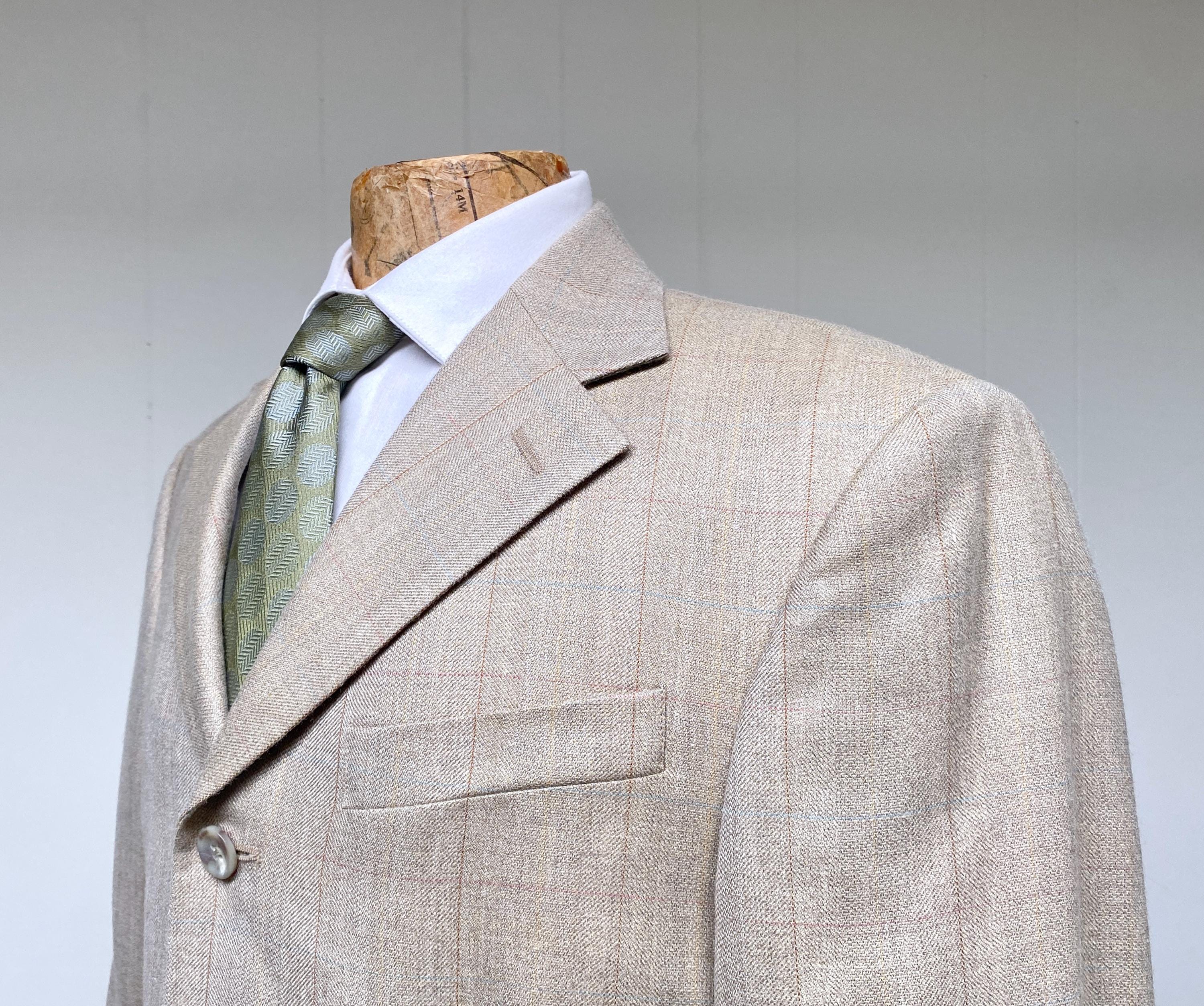 Vintage Oscar de la Renta 3 Button Sport Coat, Beige Silk-Wool