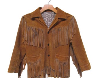 Vintage 1950s Children's Jo-o-Kay Fringed Western Jacket, 50s KId's Rust Rough-Out Suede Cowboy Jacket, VFG